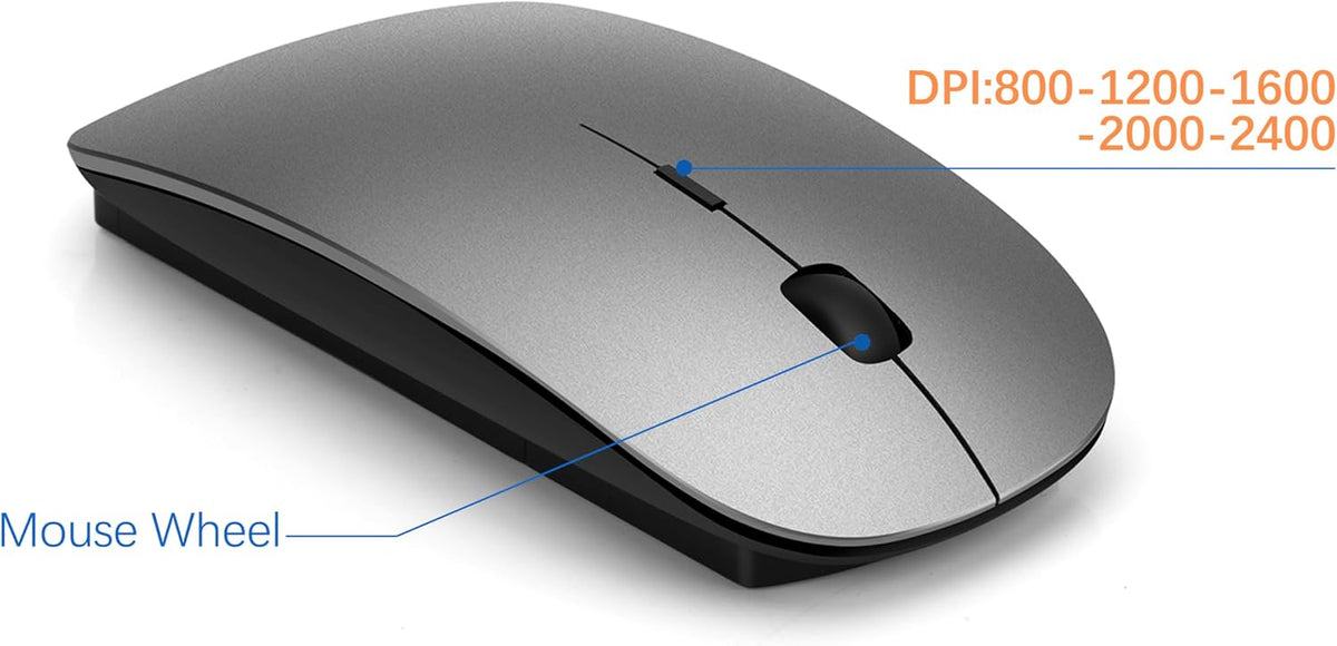 Wireless Keyboard and Mouse Ultra Slim Combo, TopMate - Gray Black