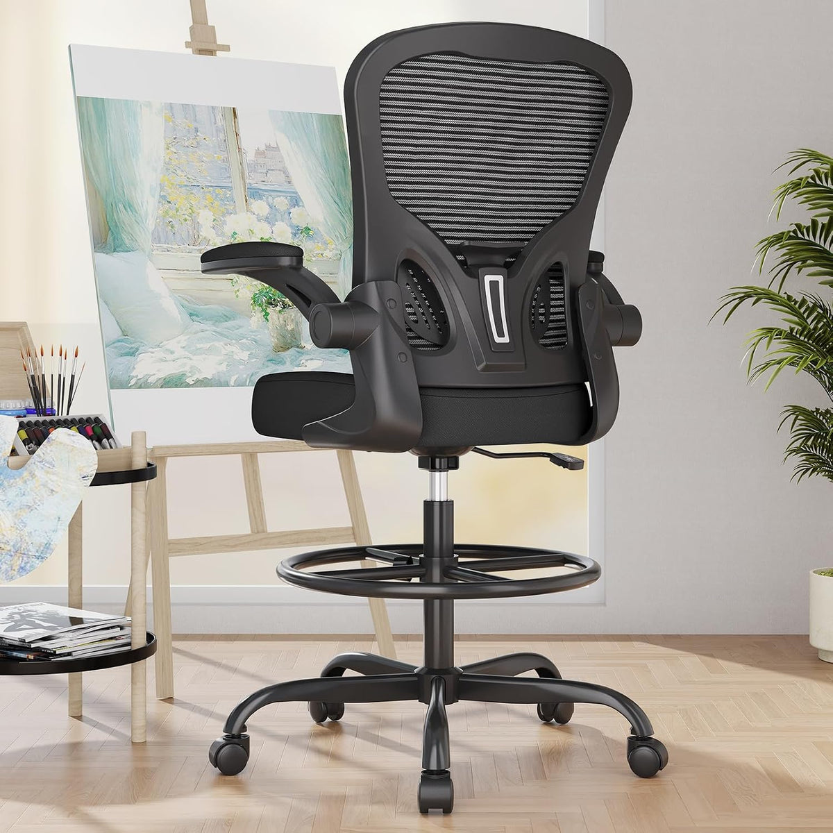 Synorla Ergonomic Tall Drafting Chair-Mesh Desk Chair with Flip-Up Arms