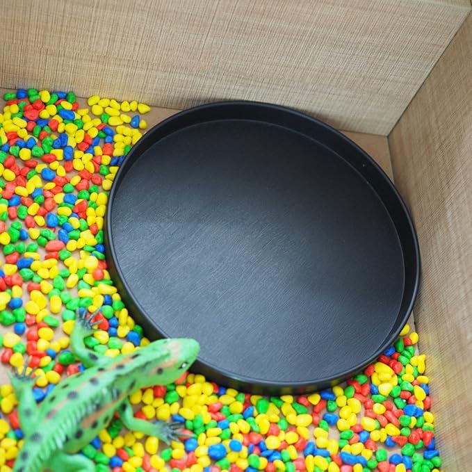 OMEM Reptile Food Bowl Water Dish,Feeding Dish, Birds Bowl (L, Black)