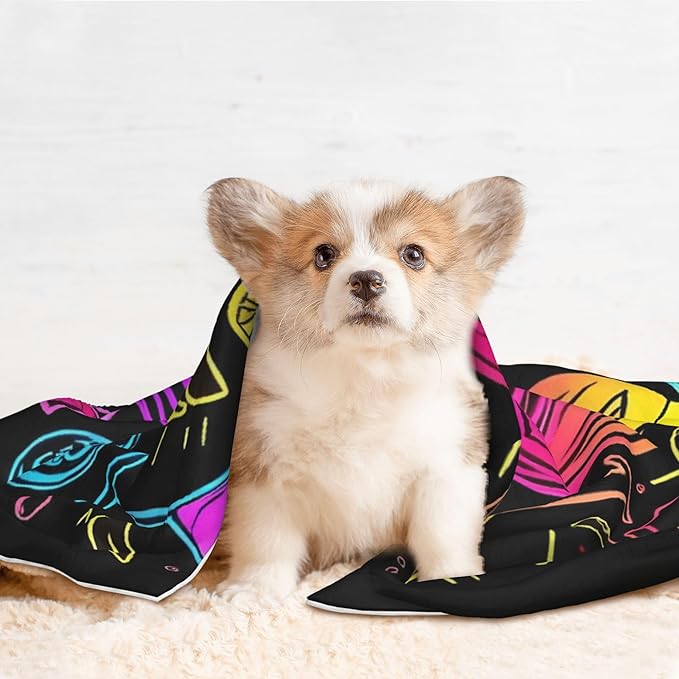 Waterproof Dog Blanket Soft Pet Blanket for Puppy Cat, Fleece Cat Throw Blankets for Furniture Bed Couch Sofa Reversible - Neon Bar Drinks