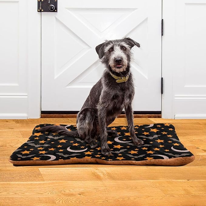 Halloween Moon Night Sky Bats Pet Bed Cute Dog Bed Mat Absorbing Non Slip Pad Pet Sleeping Mat for Small, Medium, and Large Dogs Puppy Cat 24 in x 18 in