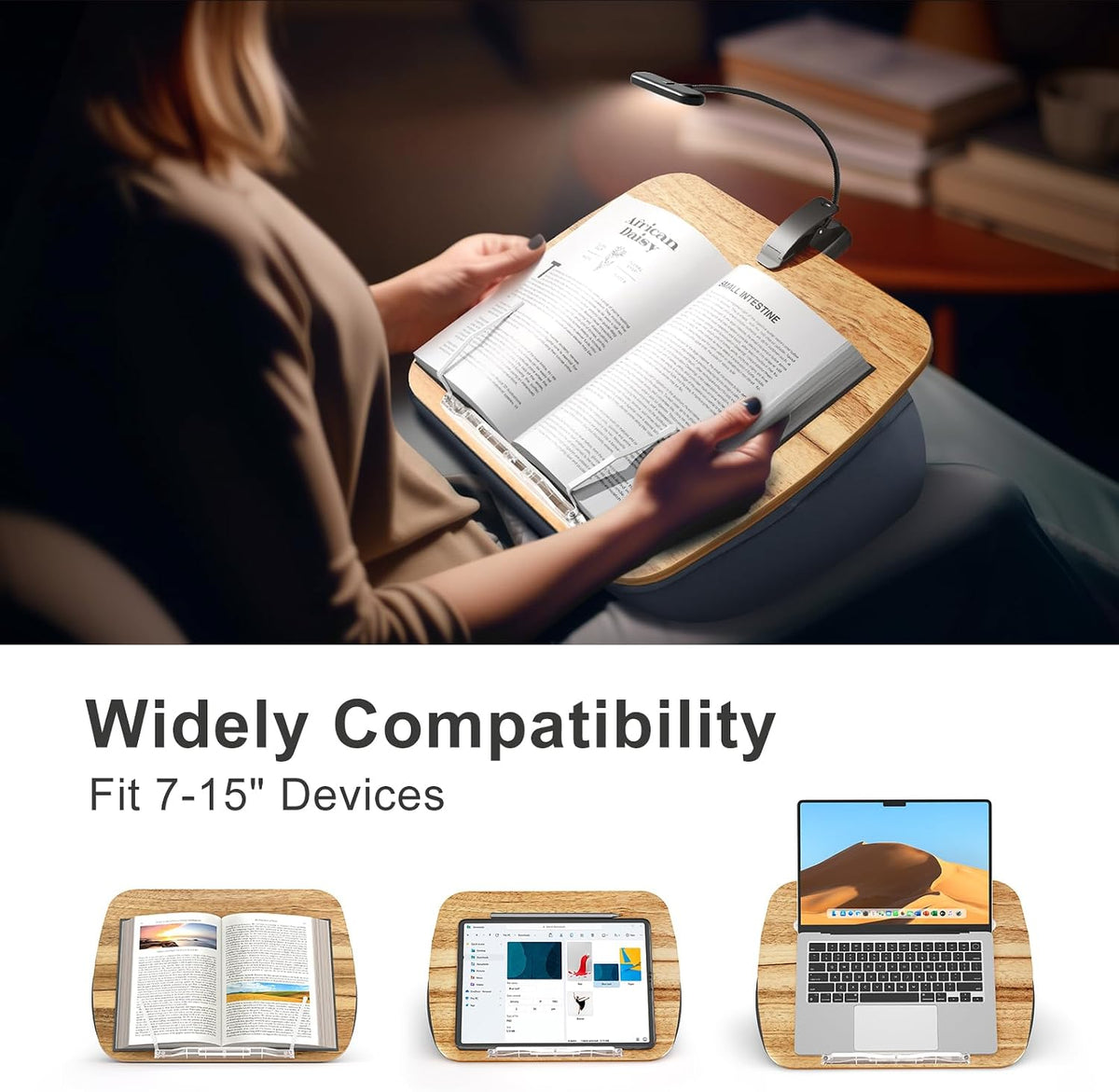 Reading Book Pillow Stand with 3-Color Adjustable Light