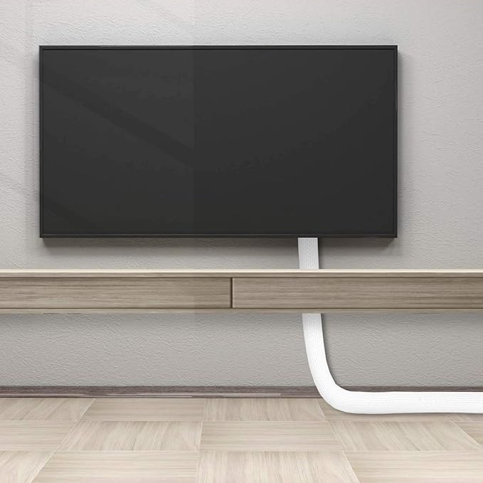 6.6ft - 1 inch White Cable Sleeve, Cable Organizer for Desk PC TV Computer, Wire Protector Cable Wrap Cover, Cord Management for Home Office