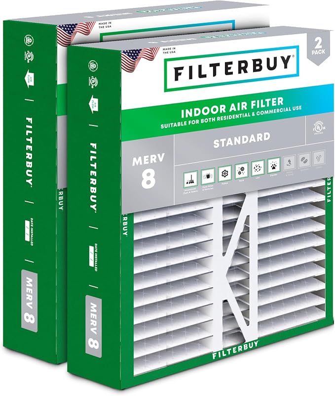 Filterbuy 16x22x5 Air Filter MERV 8 Essential Dust & Allergy Defense, Pleated