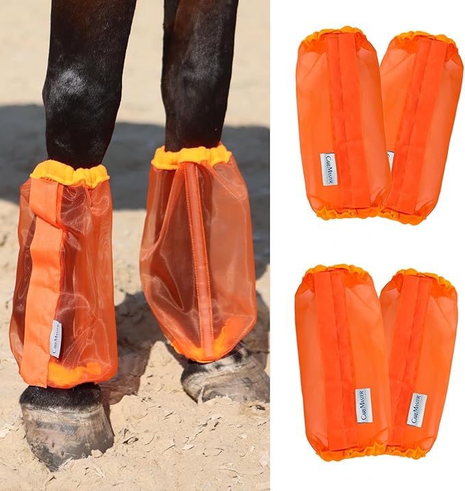 Universal Size Horse Leggings Fine Mesh Greatly Reduce Stomping Breathable Horse Boots Leg Wraps (Set of 4) Orange