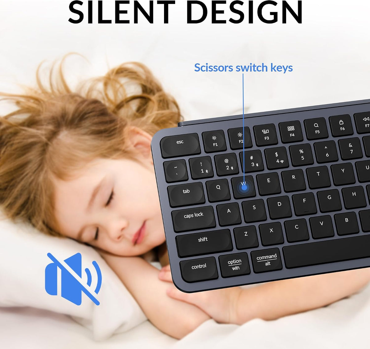 Keychron B1 Pro Ultra-Slim Wireless Keyboard, ZMK/Launcher Programmable Bluetooth/2.4GHz/Wired, 1200 Hours Battery Life, Silent Scissor Switch Office Keyboard for Mac/Windows/Linux - Gray