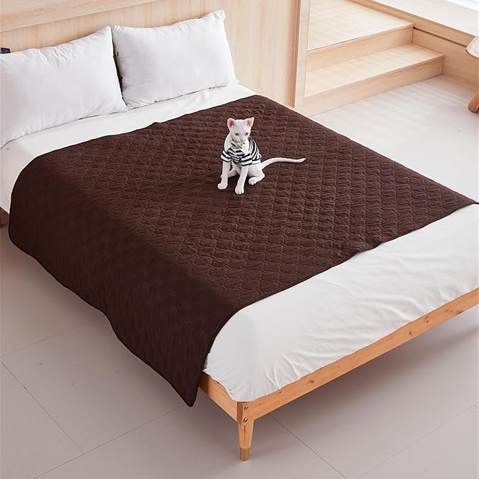 GIBZ Waterproof Dog Bed Blanket Cover Anti Slip Pet Furniture Protector Washable Large Washable Quilted Mat for Indoor, Coffee, 100x127cm
