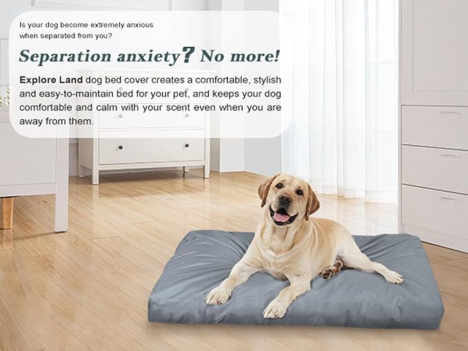 Explore Land Scratch Resistance Dog Bed Cover Canvas Washable Dog Crate Pad Replacement Cover, 48Lx36Wx4H inch, Charcoal