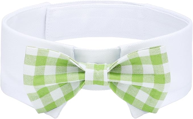 Segarty Dog Bow Tie for Neck Girths 12.6-15.7 inch, Adjustable Green Plaid Bowtie Collar for Dogs, Pet Neck Tie Tuxedo Comfortable Cotton Pets Grooming Accessories for Wedding Holiday Birthday Party