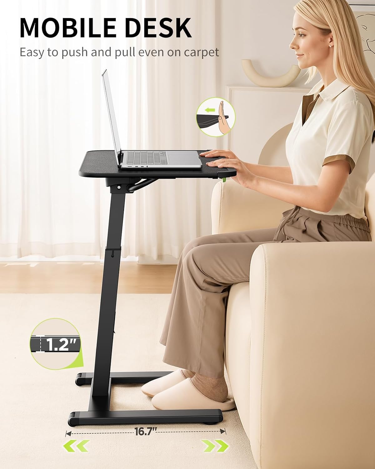 SAIJI Sturdy TV Tray Table with Wheels, Heavy Duty Metal TV Trays for Couch