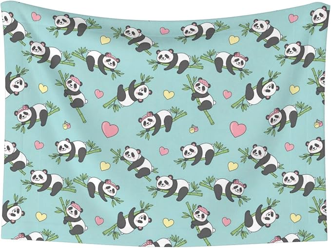 Two Sided Plush Pet Blanket for Crates Carriers Home Use, Chinese Cute Panda, Reversible Throw with Cozy Dot Fabric and Silky Reverse for Small Large Pets