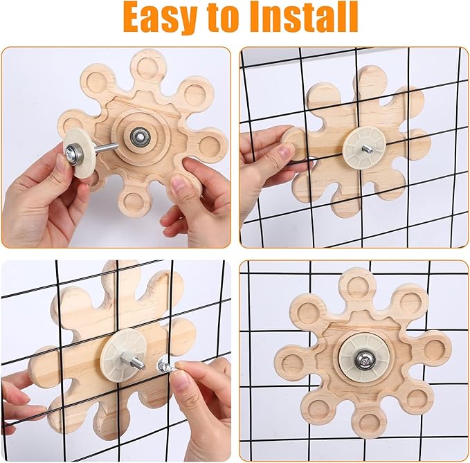 Rotating Natural Wood Chinchilla Chew Toys, Interactive Enrichment Rat Enrichment Toys for Teeth Grinding, Hanging Exercise Chinchilla Cage Accessories Wheel for Hamster Guinea Pig (6.3 in)