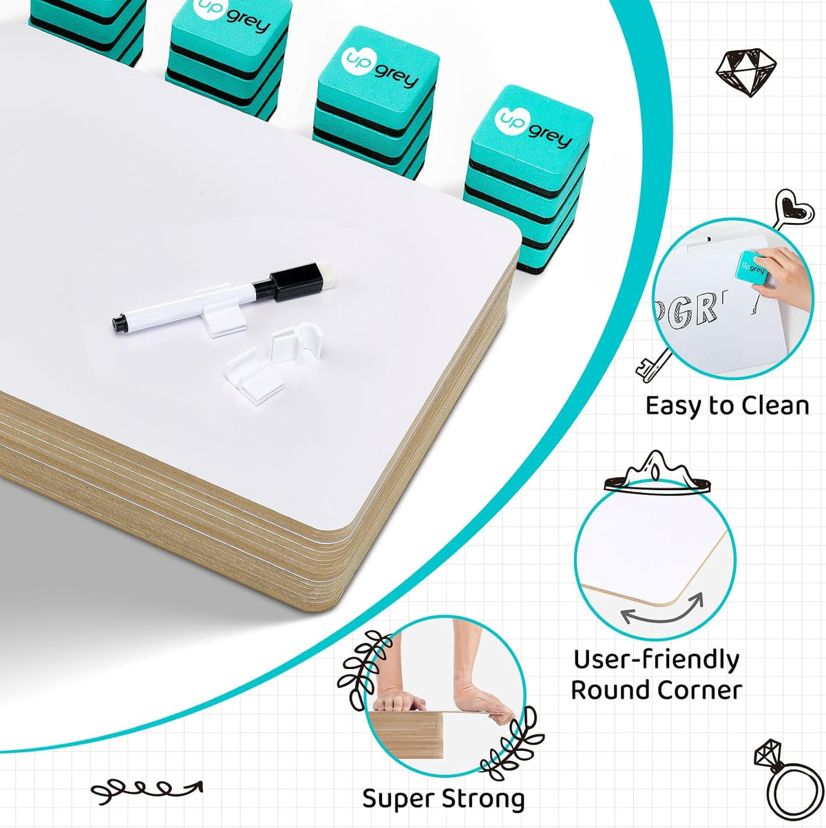 Upgrey Dry Erase Lapboards, 32 Pack Double-Sided Dry Erase Boards, Small White Boards for Classroom Students, 9"x12" Portable Mini Whiteboards for Teacher Supplies, Home and Office Work