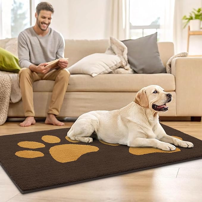 Buganda Dog Door Mat for Muddy Paws, Absorbent Dirt Trapper Washable Indoor Doormats, Non Slip Low-Profile Mud Mat for Dogs, Front Entrance Doormat for Inside Floor (36x24 Inches, Coffee)