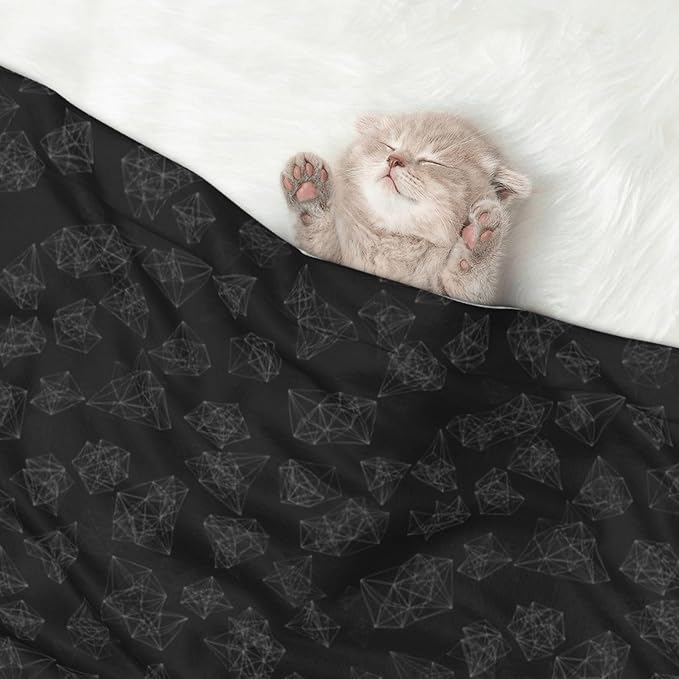 Reversible Pet Blanket for Easy Cleaning Maintenance, Black Marble Style, Double Sided Plush Dot Design Means Double Use Between Washes for Convenience