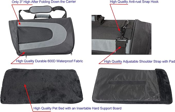 EliteField Deluxe Soft Pet Carrier (3 Year Warranty, Airline Approved), Multiple Sizes and Colors Available (18" L x 10" W x 11" H, Black+Gray)