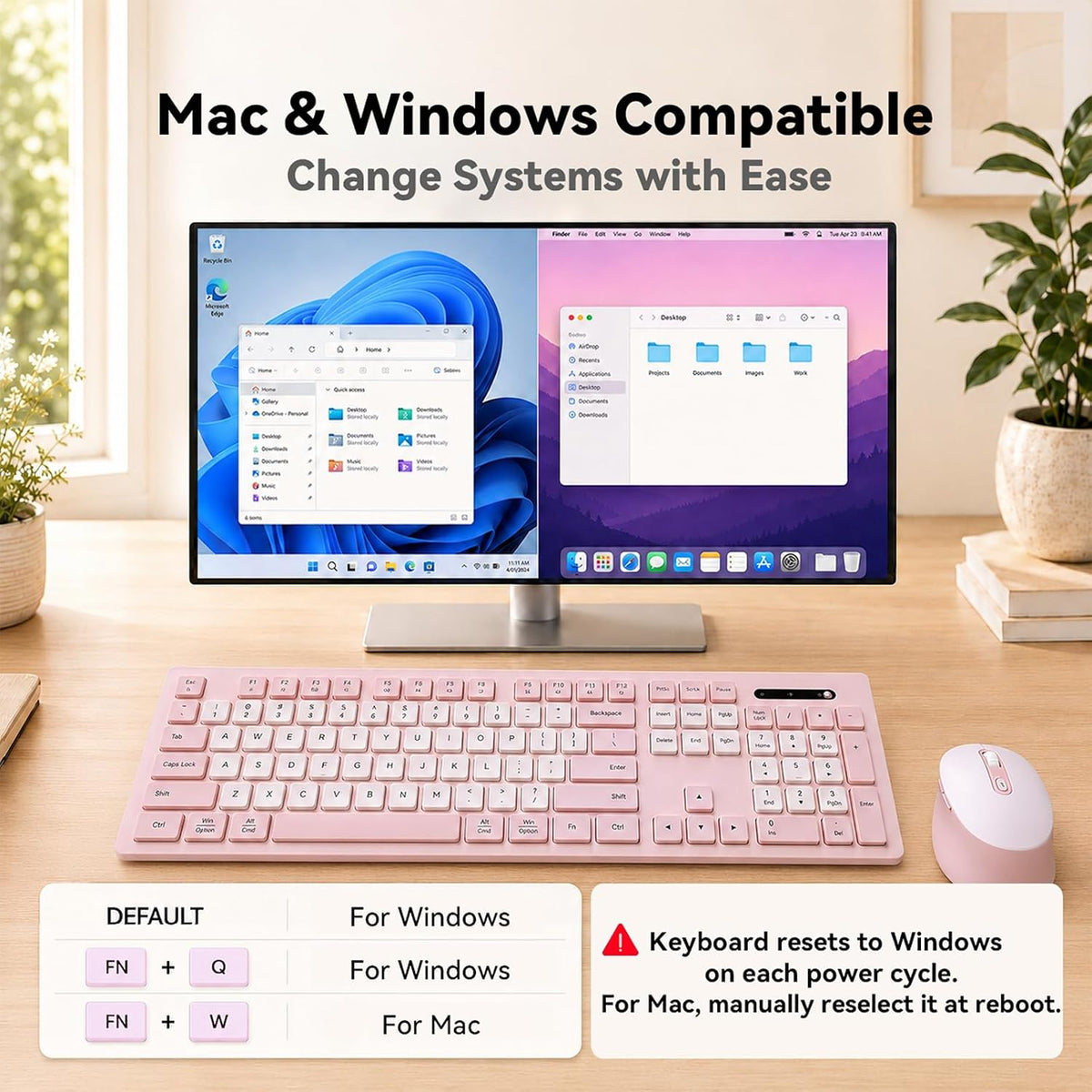 Rechargeable 2.4Ghz Wireless Keyboard and Mouse Combo - Pink