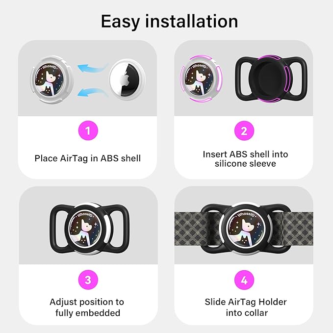 Waterproof Airtag Dog Collar Holder, Silicone & ABS Airtag Holder for Dog & Cat Collars, Ultra-Durable, Lightweight and Protective Airtag Case (Black&Blue-1, Regular)