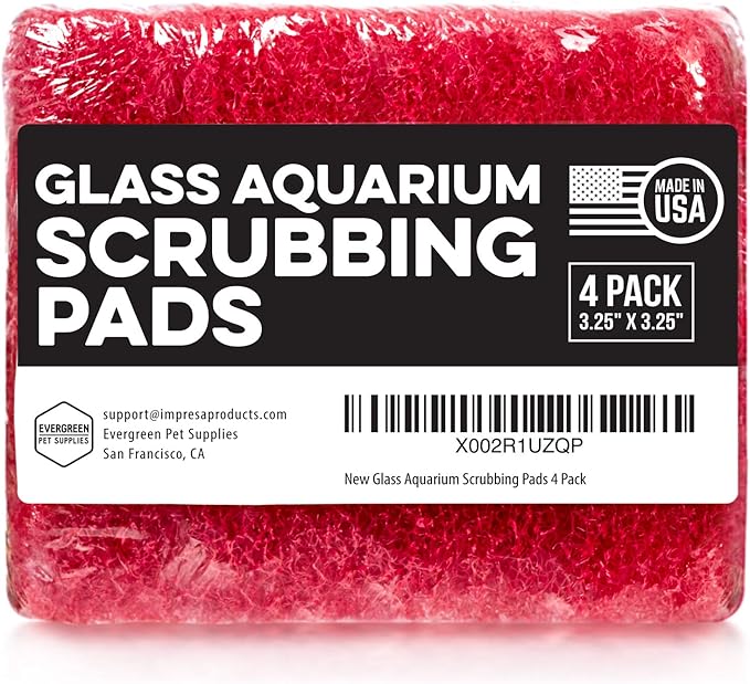 Evergreen Pet Supplies Aquarium Glass Cleaner Sponge - Non-Scratch Aquarium Glass Scrubber - Durable Tank Sponge Cleaner - Ergonomic Fish Tank Pad - Pack of 4, Red, 3.25 in x 3.25 in x 1 in