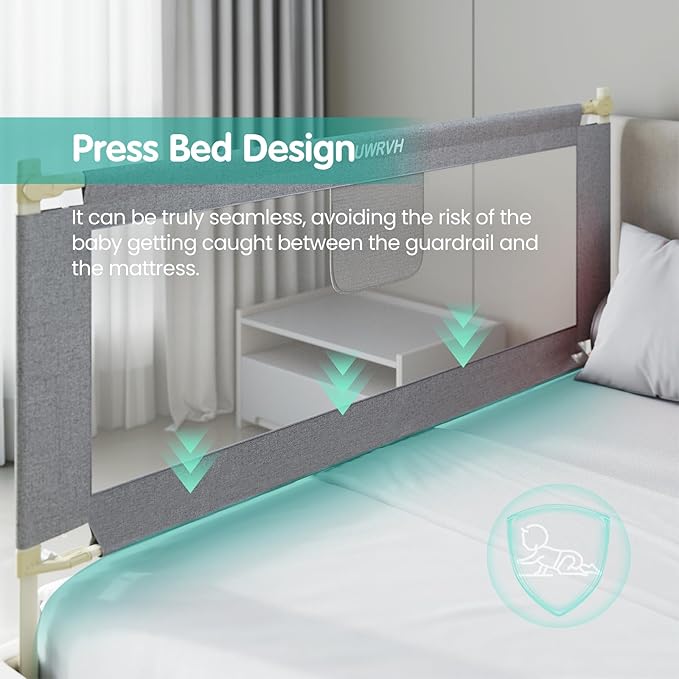 Bed Rails for Toddlers, Toddler Bed Rails, Bed Rail for Baby - Adjustable Height Bed Guard with Child Safety Lock,Universal Fit for King/Full/Twin Beds (Grey, 1 Side 70.8Inch)