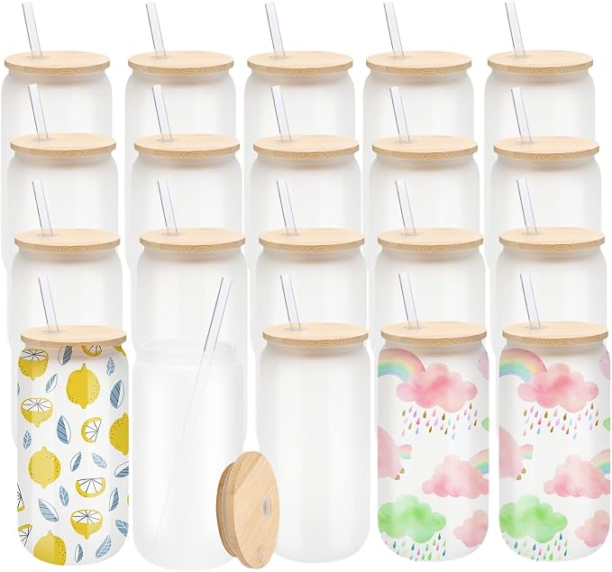 WHEATHUSK 20 Pack Sublimation Glass Cups Frosted 16oz Blanks Sublimation