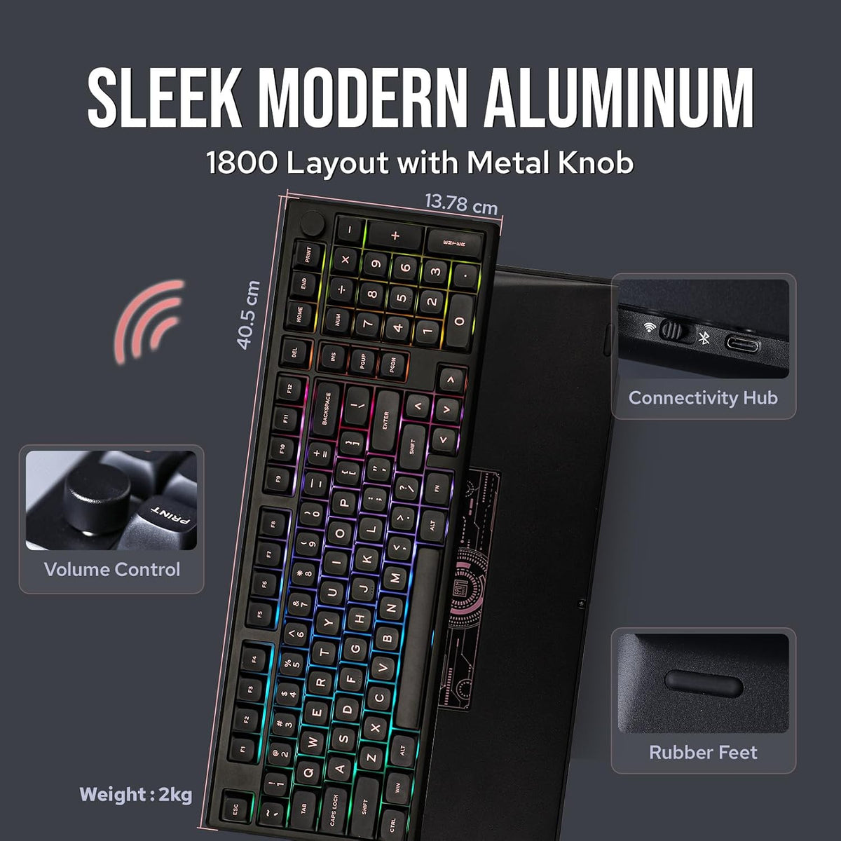 EPOMAKER Galaxy100 QMK/VIA Wireless Gaming Keyboard, Aluminum Shell, BT/2.4Ghz/USB-C, Pre-Lubed Hot-Swappable Linear Switches, NKRO, RGB Backlit (Black, Marble White Switch)