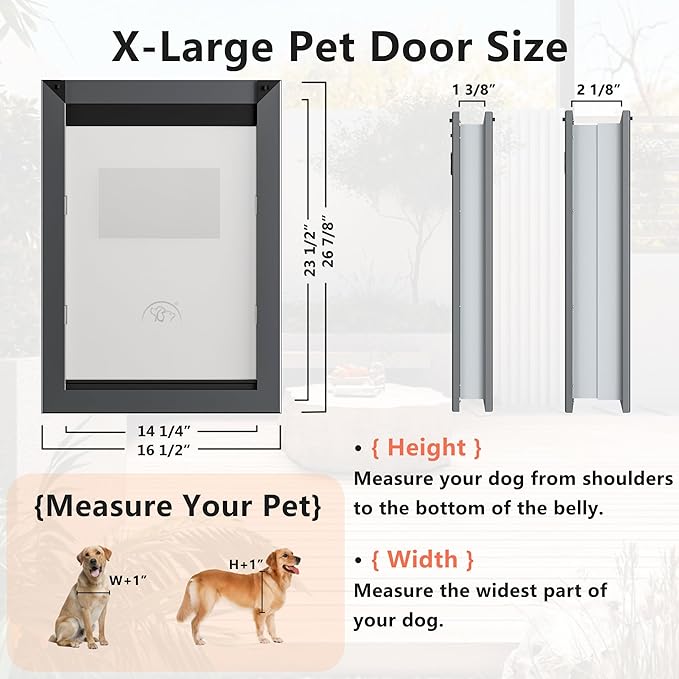 RESCUMASCER Smoky Gray Extra Large Dog Doors for Large Dogs with Double Magnetic Flaps, Durable Aluminum Frame Doggie Doors for Medium, Large, and X-Large Dogs, REXAL32-2S-2S