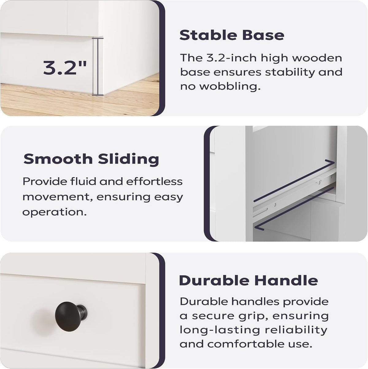 Furnify Farmhouse 3 Drawer Dresser, Small Chests of Drawers, White & Walnut