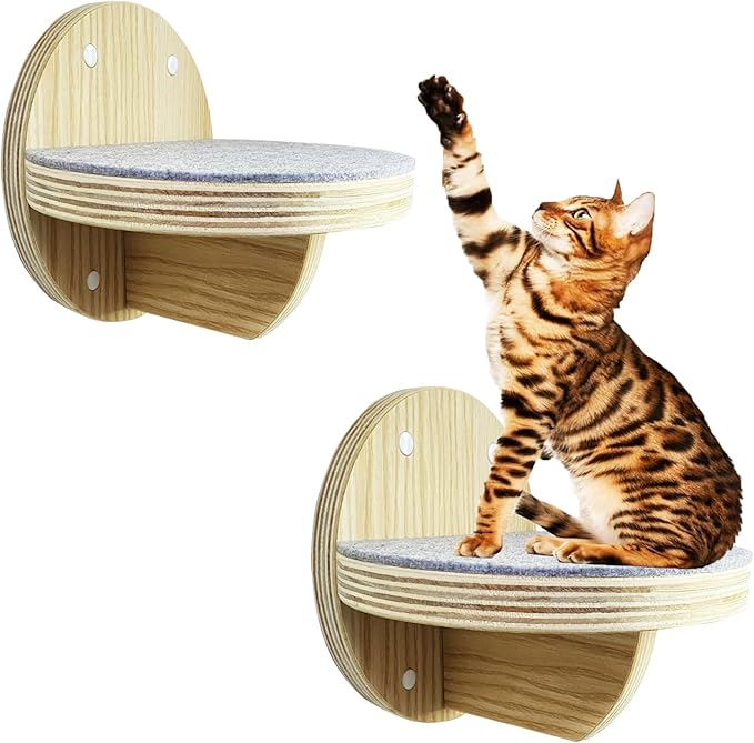 2 PCS Cat Climbing Shelf Wall Mounted,Cat Wall Shelves,Wooden Climbing Steps Ladder Stairs Wall Mounted Climbing Step Shelf Cat Climber for Cats Perch Platform Supplies