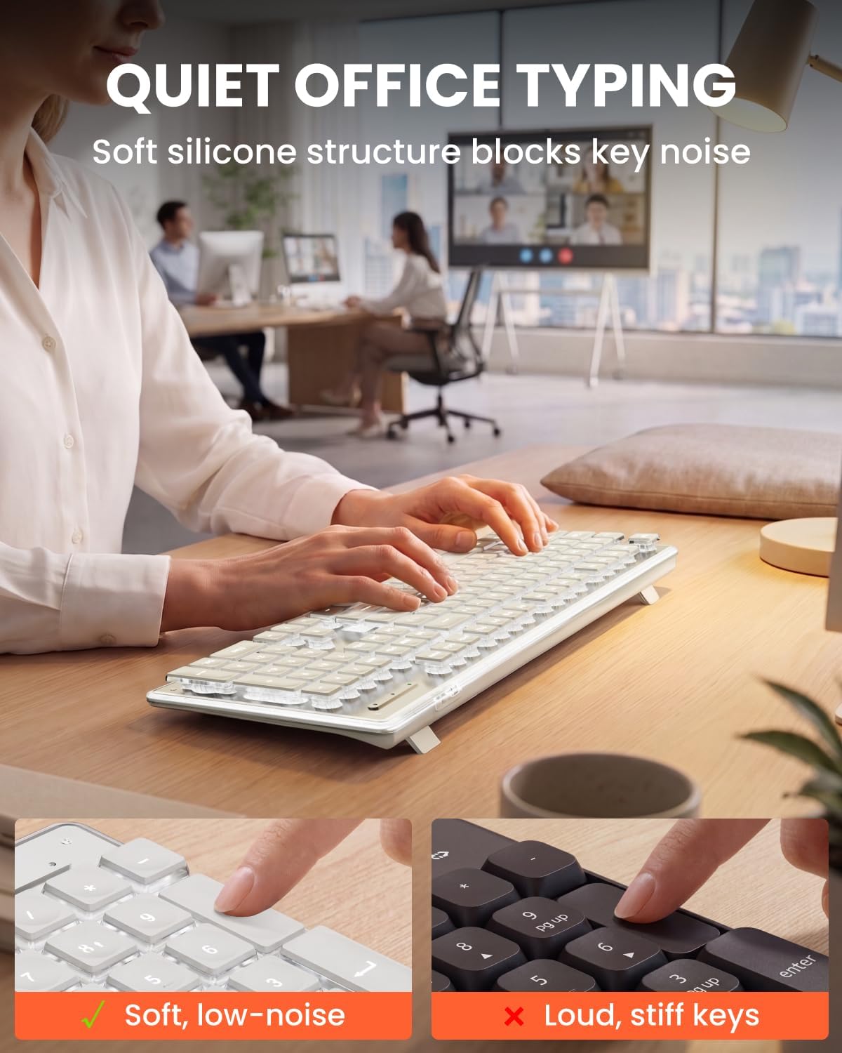 Wireless Keyboard with White Backlit, Quiet, Rechargeable, 2.4GHz, White