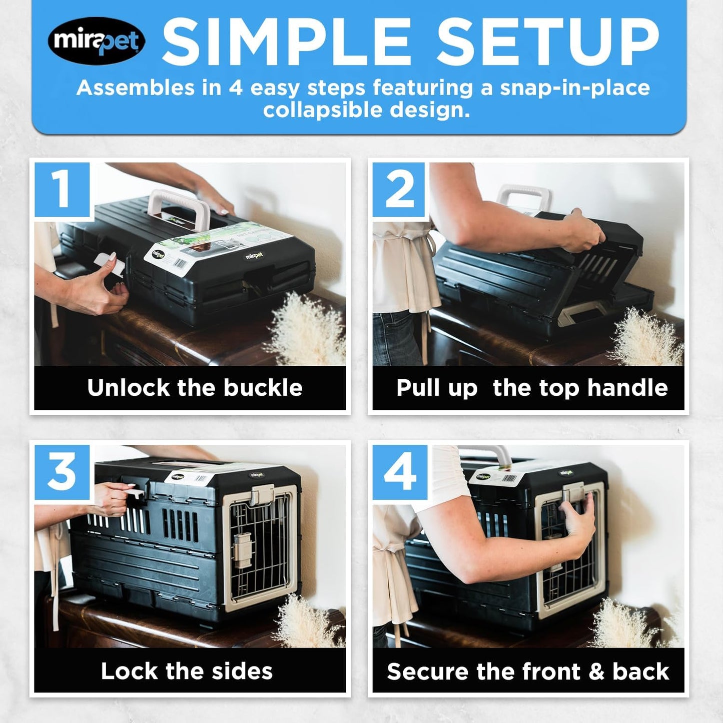 USA Pet Carrier & Crate 21'' - Premium Collapsible Design for Cats and Dogs - Portable Kennel for Small Pets - Indoor/Outdoor - 360-Degree Ventilation & Hard Plastic Wall Protection