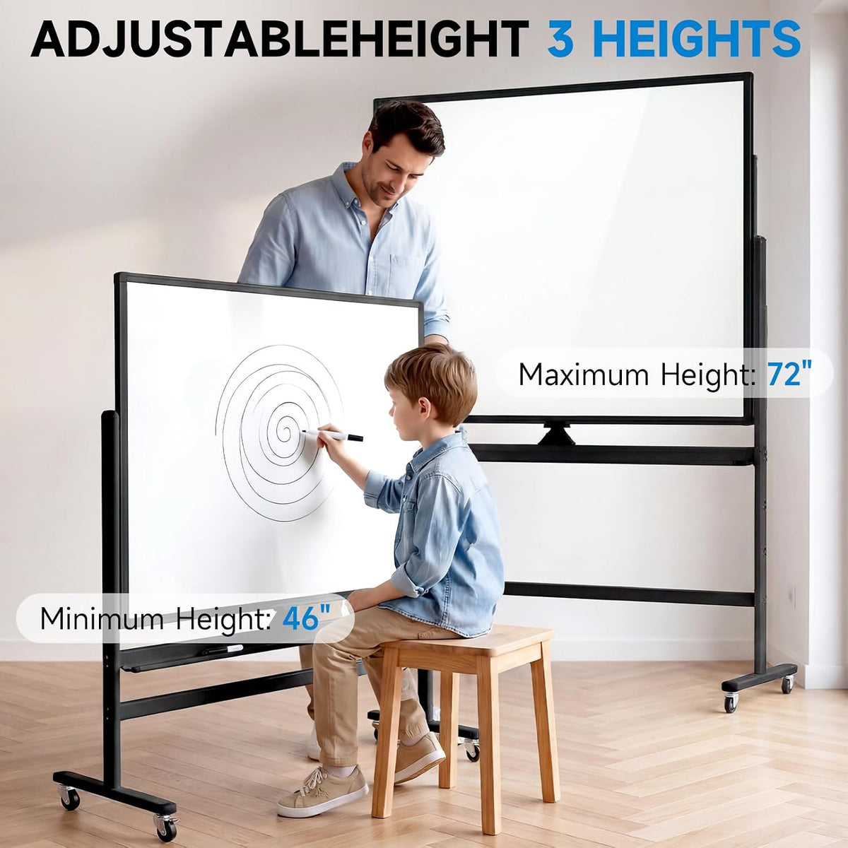 Mobile Rolling Whiteboard on Wheels 60"x 48" Double-Sided Magnetic
