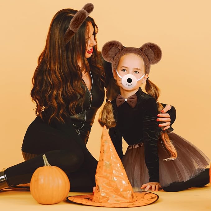 Zhanmai 5 Pcs Carnival Animal Costume Kid Bear Puppy Dog Pup Kangaroo with Tutu Ear Headband Bowtie Tail Paws for Boys Girls