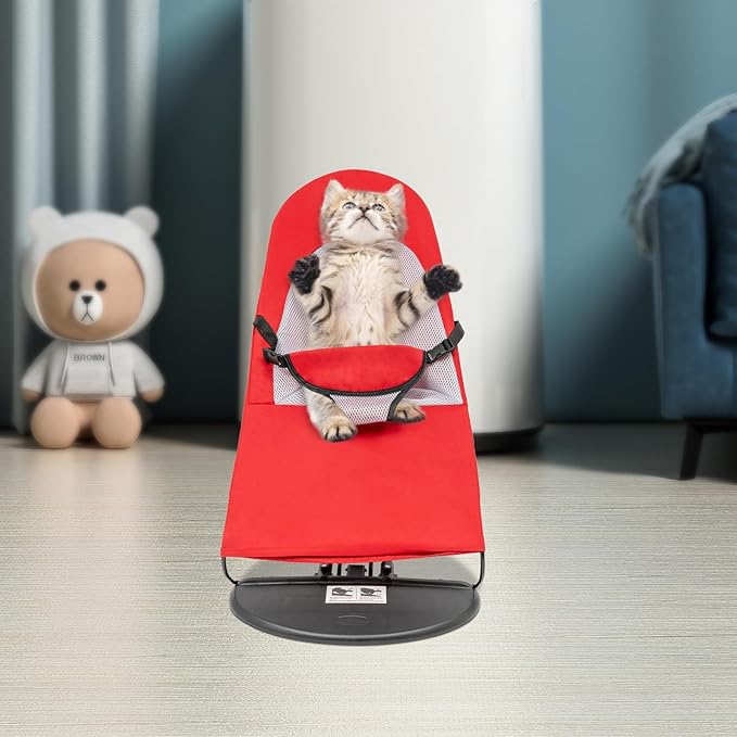 Pet Rocking Chair, Portable Foldable Pet Rocker Bed with 3-Level Height Adjustment, Pet Hammock for Small Dogs & Cats up to 33lbs, Breathable Mesh Hanging Bed with Safety Buckle (Red)