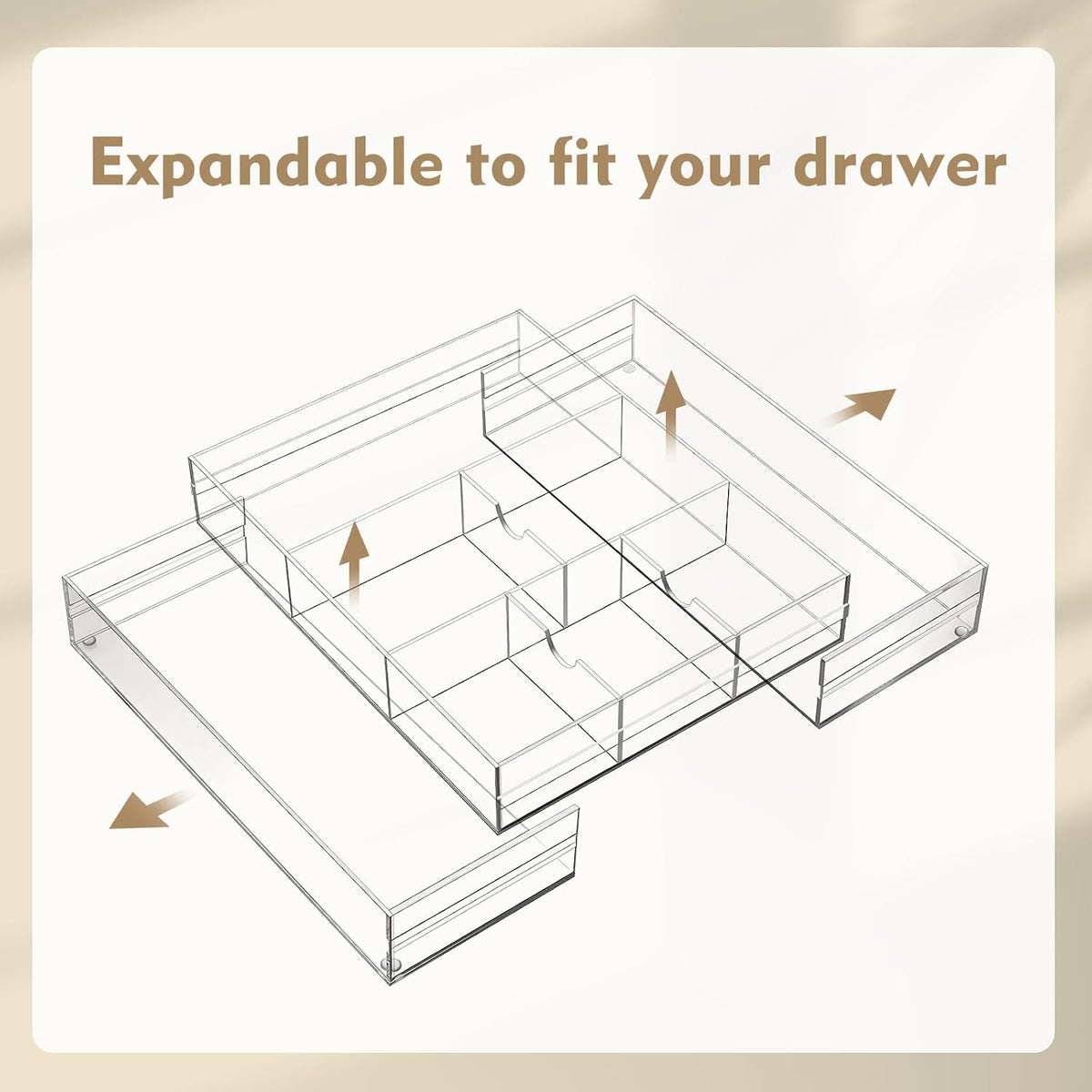 Briwooody 2 Pcs Acrylic Drawer Organizer, 12 x 18 x 2.1'', 8 Compartments