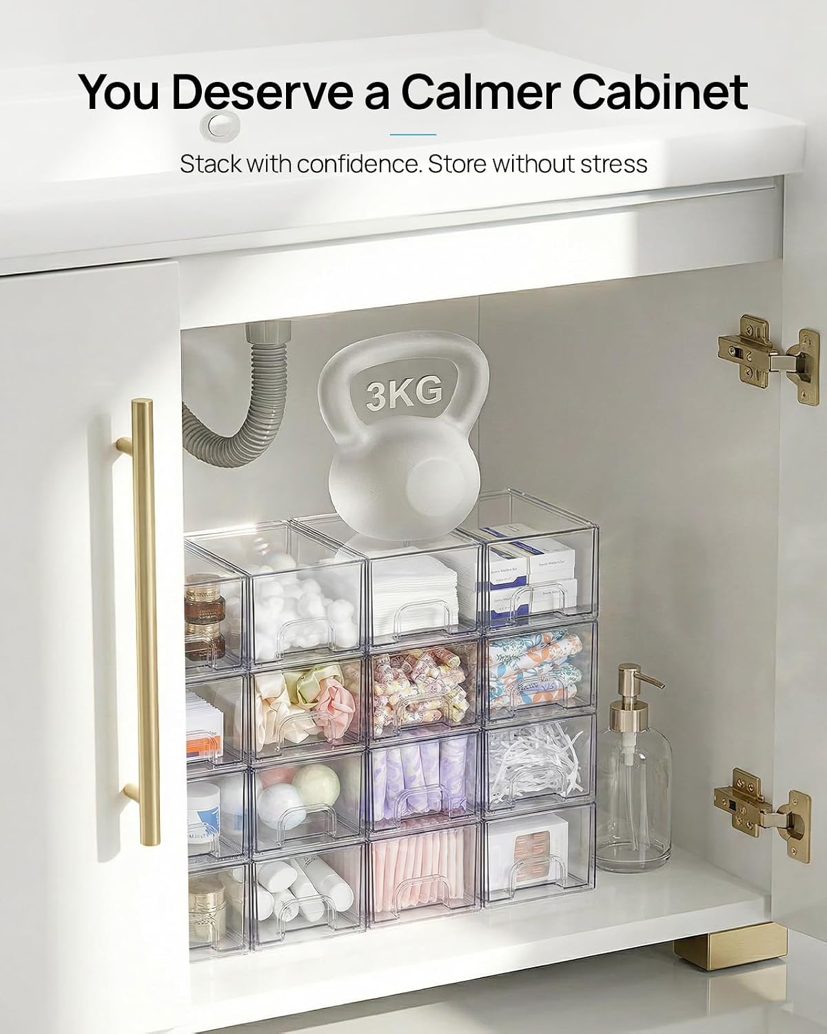Vtopmart 8 Pack Small Clear Stackable Storage Drawers for Desk, Countertop
