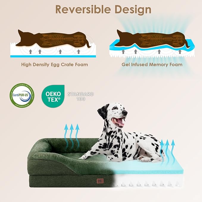 EHEYCIGA Orthopedic XL Dog Bed for Large Sized Dog, 42x30x7.5 Inch Extra Large Memory Foam Dog Couch Bed with Sides, Waterproof Liner & Washable Removable Cover, Dark Green