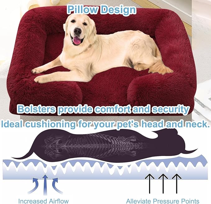 Dog Beds Large Sized Dog Orthopedic, Sofa Dog Bed with Waterproof Lining and Nonskid Bottom, Rectangle Washable Dog Bed for Medium Small Dogs and Cats Comfortable (Color : Red, Size : 43 x 27)