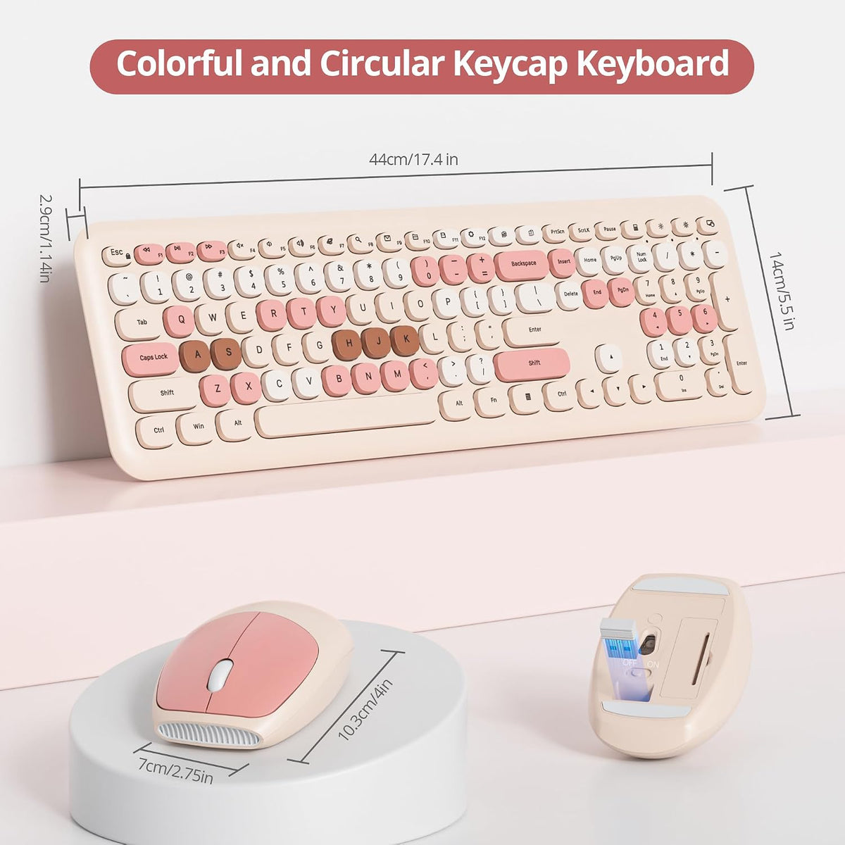 Wireless Typewriter Keyboard and Mouse Combo Retro 104 Key Full Size Office Set Milk Tea Keyboard with Silent Round Keycaps, Ideal for Laptop and Desktop PCs, Cute Design Keyboard (Milk Tea)