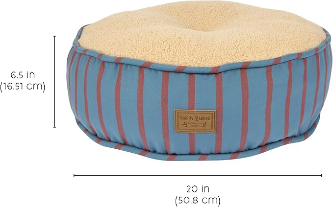 Harry Barker Striped Pillow and Lounger Dog BEDS, Sherpa Pouf Bed