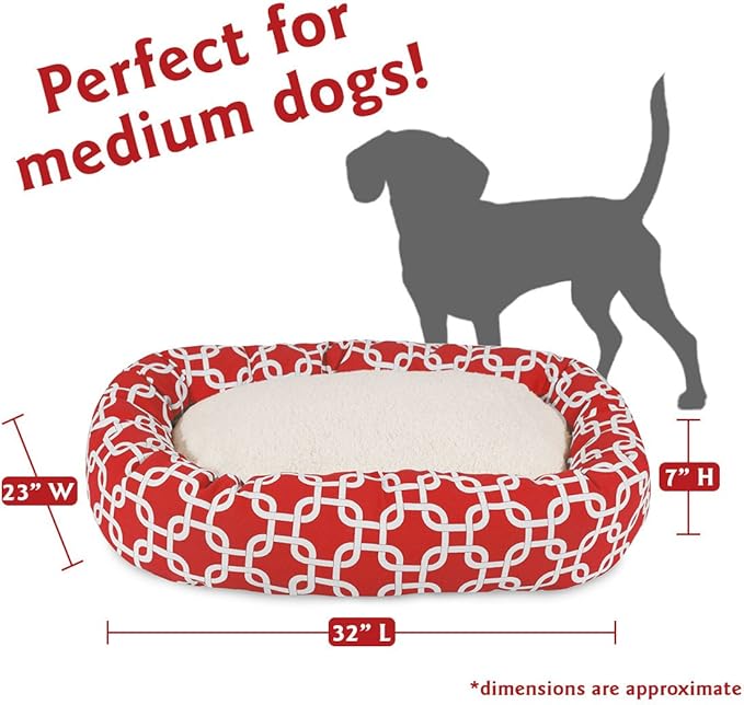 Majestic Pet 32 Inch Links Sherpa Calming Dog Bed Washable – Cozy Soft Round Dog Bed with Spine for Head Support - Fluffy Donut Dog Bed 32x23x7 (inch) – Round Pet Bed Medium - RED