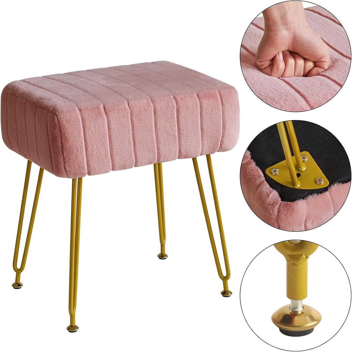IBUYKE Makeup Vanity Stool, Velvet Rectangular Footrest, Pink LG-51P