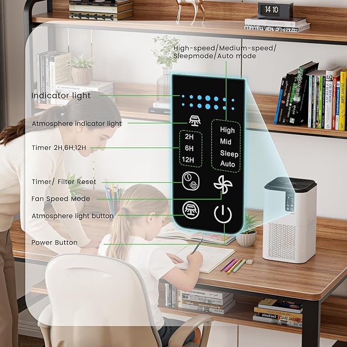 Air Purifier for Home Large Room Up to 1750ft²,3-in-1 Filter with Sleep Mode,Air Purifier with Aromatherapy Diffuser for Office,Living Room,Bedroom,Remove Smoke Odor,Home Pets,White Black