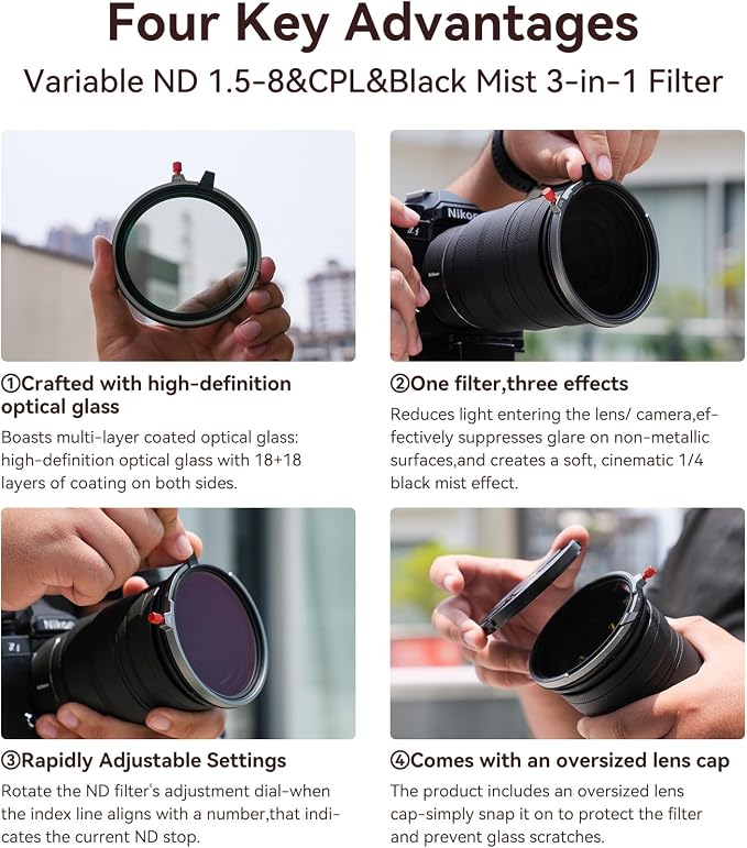Kase 82mm Variable ND1.5-8 & CPL & Black Mist 3 in 1 Filter
