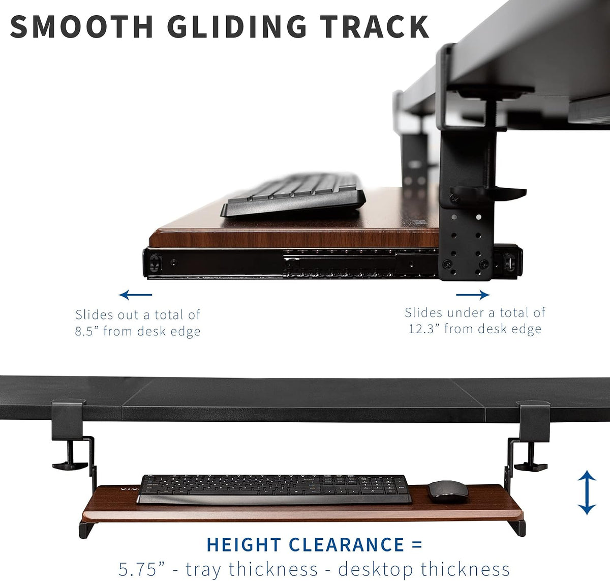 VIVO Black Clamp & 12" Rail Set for DIY Wooden Keyboard Tray, MOUNT-RAIL02H