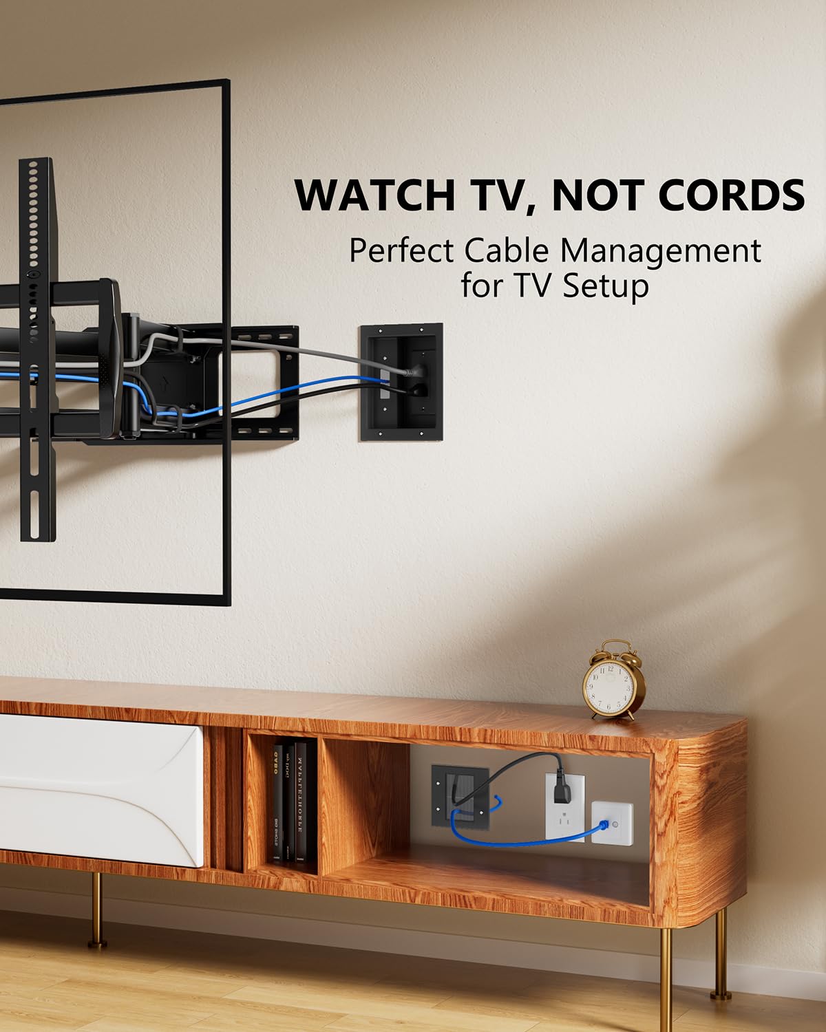 FORGING MOUNT in-Wall Cable Management Kit with Recessed Power Outlet Box,Cord Hider for Wall Mounted TV,Brush Plate,9.3ft Cord,–Easy,Safe Management for Organized TV and Home Theater Setups-Black