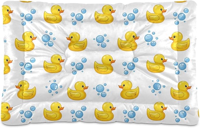 Emelivor Yellow Duck White Dog Cat Bed Washable Crate Pet Bed Anti-Slip Comfortable Crate Pet Puppy Bed Mat for Medium Large Small Dogs Cats, 24x18in