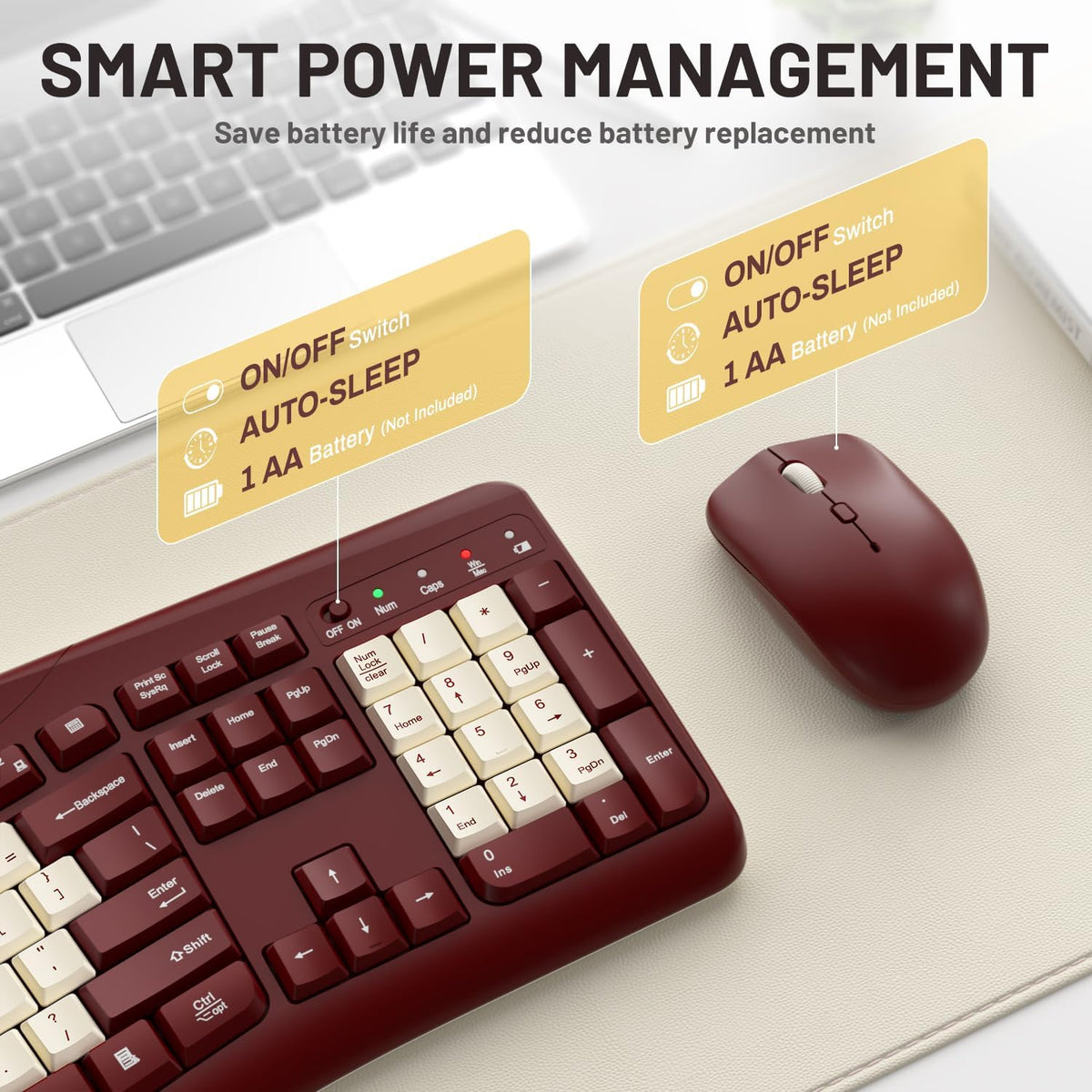 Wireless Keyboard and Mouse Combo Silent Ergonomic Curved Design for Office