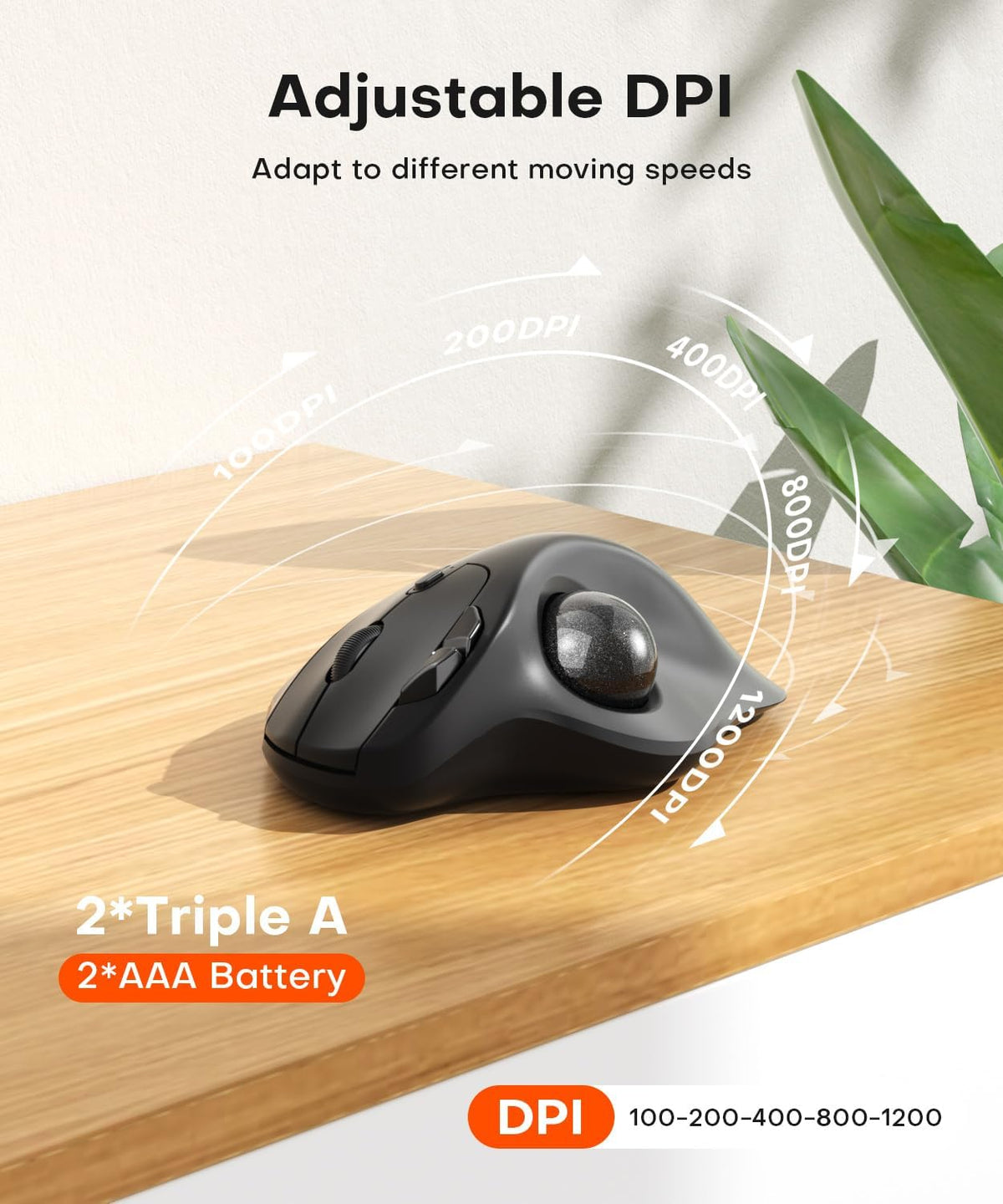 Ergonomic Wireless Trackball Mouse, Bluetooth & 2.4G, Multi-Device