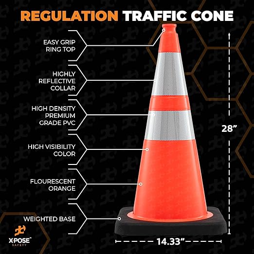 Xpose Safety 28 Inch Orange Traffic Cones - Heavy Duty 10lb 6" & 4" Collar - Bulk Full Pallet 279 Pack - Multipurpose PVC Plastic Safety Cone Parking, Soccer, Caution & Construction - DOT Approved